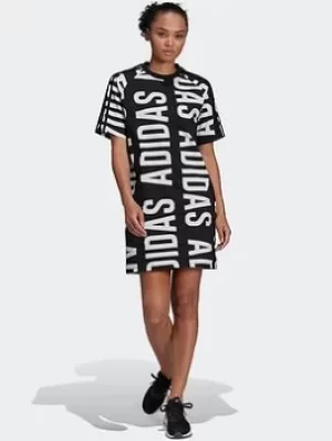 adidas Essentials Oversized Allover Print Dress, Black/White Size M Women
