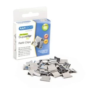 Rapesco Supaclip 40 Refill Clips for 40 Sheets of 80gsm Stainless Steel Silver Pack of 50
