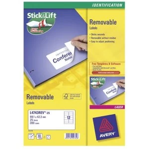Avery L4743REV-25 White Removable Labels Pack 300