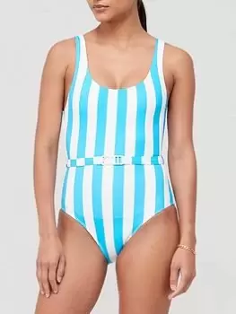 Solid & Striped The Annemarie Belt Striped Swimsuit - Blue