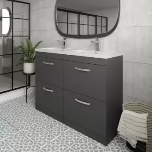 Nuie - Athena Floor Standing 4-Drawer Vanity Unit with Double Ceramic Basin 1200mm Wide - Gloss Grey