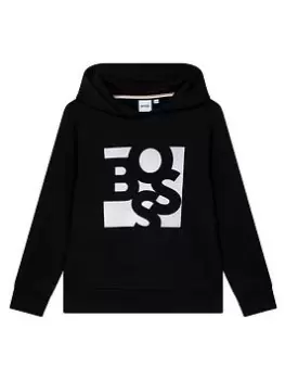 BOSS Boys Square Logo Hoodie - Black, Size 10 Years