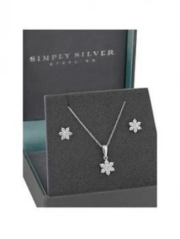 Simply Silver Cubic Zirconia Flower Jewellery Set