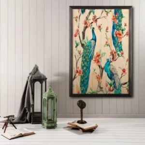 Peacock Heaven Multicolor Decorative Framed Wooden Painting