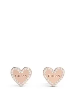 Guess Guess Heart To Heart Ladies Stud Earrings, Rose Gold, Women