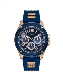 Guess Guess Delta Rose Gold And Blue Mens Silicone Strap Watch