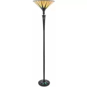 1.7m Tiffany Uplight Floor Lamp Black & Multi Colour Stained Glass Shade i00010