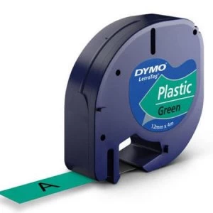 Dymo 91204 Black on Green Label Plastic Tape 12mm x 4m