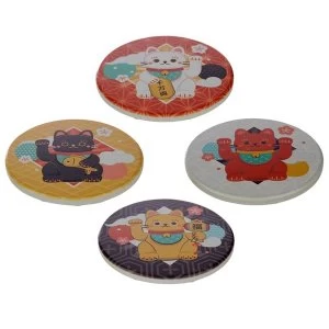 Maneki Neko Lucky Cat Set of 4 Coasters