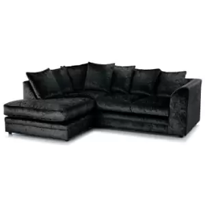 Canolo Luxury LHF Corner Chaise Crush Velvet Sofa - Black - Black