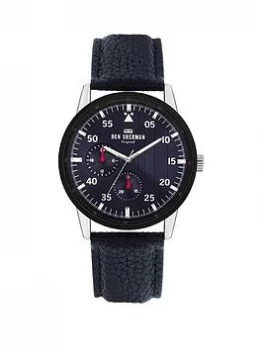 Ben Sherman Navy Leather Strap with Navy Sunray Dial, One Colour, Men