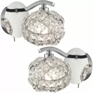2 pack Dimming LED Wall Light Pretty Twist Crystal Knott & Chrome Lamp Fitting