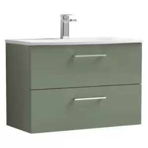 Arno Satin Green 800mm Wall Hung 2 Drawer Vanity Unit with 30mm Curved Profile Basin - ARN826G - Satin Green - Nuie