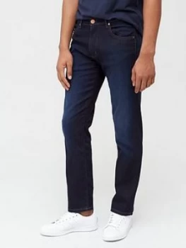 Wrangler Arizona Soft Luxe Regular Straight Fit Jeans - Blue Stroke, Blue Stroke, Size 36, Inside Leg Long, Men