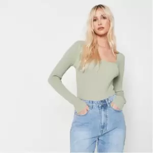 Missguided Basic Square Neck Knit Rib Top - Green