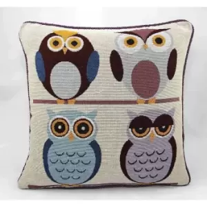 Alan Symonds - Owls Cushion Cover Tapestry Cushion Cover 18 - Multicoloured