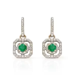 JG Signature 9ct Gold Emerald & Diamond Art Deco Earrings