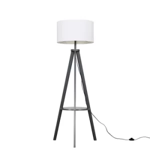 Morrigan Grey Wood Tripod Floor Lamp with XL White Reni Shade