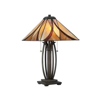 Asheville - 2 Light Table Lamp Bronze, Tiffany Glass, E27 - Elstead