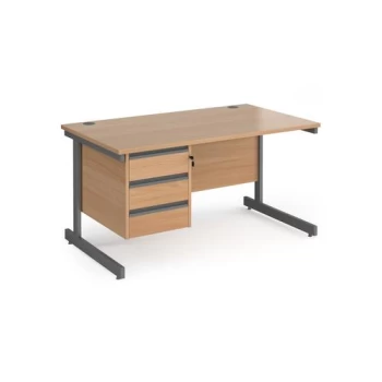 Office Desk Rectangular Desk 1400mm With Pedestal Beech Top With Graphite Frame 800mm Depth Contract 25 CC14S3-G-B