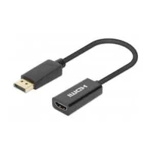 Manhattan DisplayPort 1.2 to HDMI Active Adapter 4K@60Hz 15cm Male to Female DP With Latch Black Not Bi-Directional Three Year Warranty Polybag