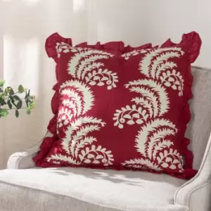 Montrose Floral Pleat Fringe Cushion Redcurrent, Redcurrent / 50 x 50cm / Polyester Filled