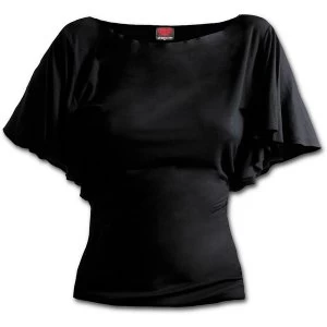 Gothic Elegance Boat Neck Bat Sleeve Womens Medium Short Sleeve Top - Black
