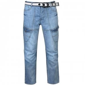 No Fear Belted Cargo Jeans Mens - Light Wash