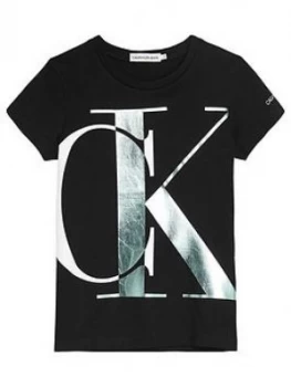Calvin Klein Jeans Girls Exploded Monogram T-Shirt - Black