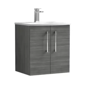 Arno Anthracite 500mm Wall Hung 2 Door Vanity Unit with 30mm Curved Profile Basin - ARN521G - Anthracite - Nuie