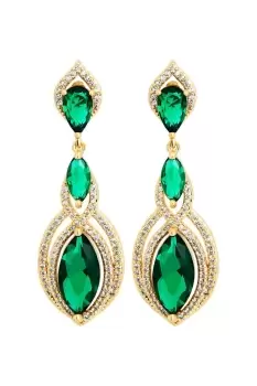 Gold Plate Cubic Zirconia And Emerald Marquisse Stud Earrings
