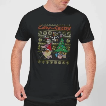 Cow and Chicken Cow And Chicken Pattern Mens Christmas T-Shirt - Black - XS - Black