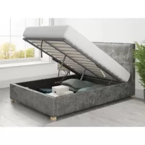 Presley Ottoman Upholstered Bed, Distressed Velvet, Platinum - Ottoman Bed Size Double (135x190)