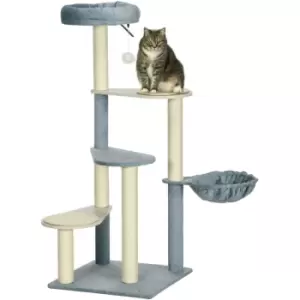 Cat Tree for Indoor Cats, Modern Cat Tower with Scratching Posts, Bed - Blue - Pawhut