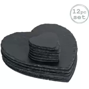 Argon Tableware - 12 Piece Heart Slate Placemats & Coasters Set
