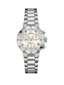Bulova Mother Of Pearl And Diamond Chronograph Dial Stainless Steel Bracelet Ladies Watch