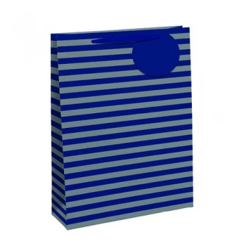 Striped Gift Bag Large Blue Silver Pack of 6 26655-2