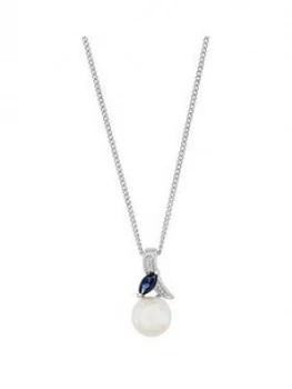 Love PEARL 9ct White Gold Diamond Set Freshwater Pearl and Created Sapphire Pendant, One Colour, Women