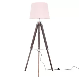 Clipper Light Wood Tripod Floor Lamp with Dusty Pink Aspen Shade