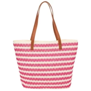 Straw Weave Striped Tote Pink