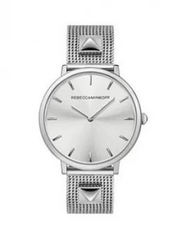 Rebecca Minkoff Rebecca Minkoff Silver Sunray Dial Studded Stainless Steel Mesh Strap Ladies Watch