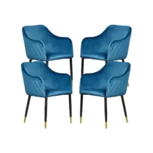 Verona Velvet Upholstered Dining Chairs with Gold end Caps - Set of 4 - Blue - Blue