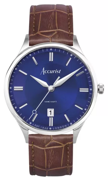 Accurist 73005 Classic Mens Blue Dial Brown Leather Watch