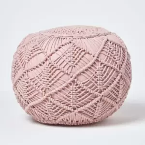 Blush Pink Crochet Knitted Pouffe 40 x 50cm - Blush Pink - Homescapes