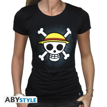 One Piece - Skull With Map Womens Medium T-Shirt - Black