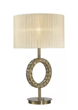 Florence Round Table Lamp with Cream Shade 1 Light Antique Brass, Crystal