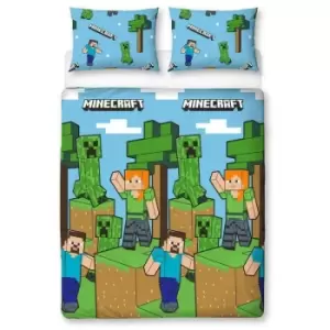 Epic Duvet Cover Set (Double) (Blue/Green/Brown) - Blue/Green/Brown - Minecraft
