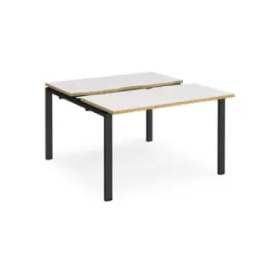 Bench Desk 2 Person Starter Rectangular Desks 1200mm With Sliding Tops White/Oak Tops With Black Frames 1200mm Depth Adapt