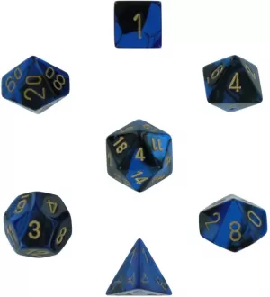 Chessex Gemini Poly 7 Set: Black - Blue/Gold