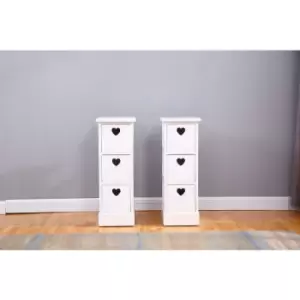 Bedside Table Set,3 Drawers and Heart Handle,White,25.5x30x62cm(LxWxH) - White - Hmd Furniture